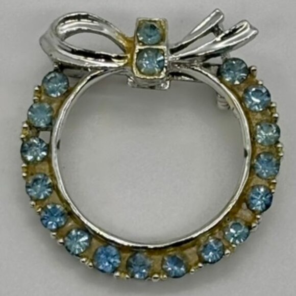 Vintage Mother Child Brooch Set Blue SilverTone Metal With Pale Blue Rhinestones - Picture 4 of 8